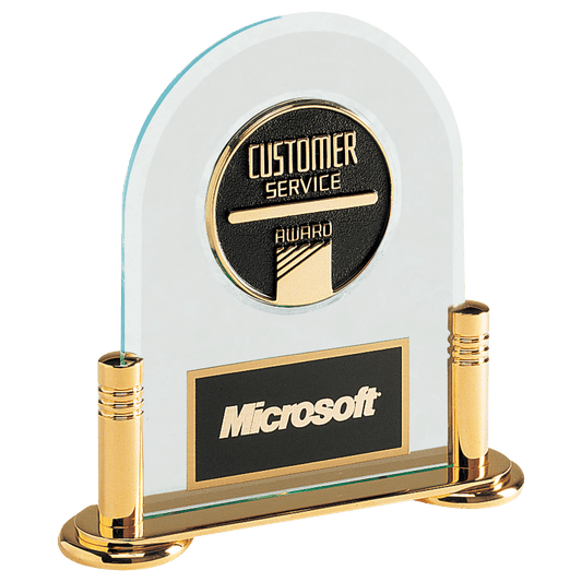 6" Acrylic CAM Award with Gold Base, Black Brass Plate (Medallion Sold Separately)