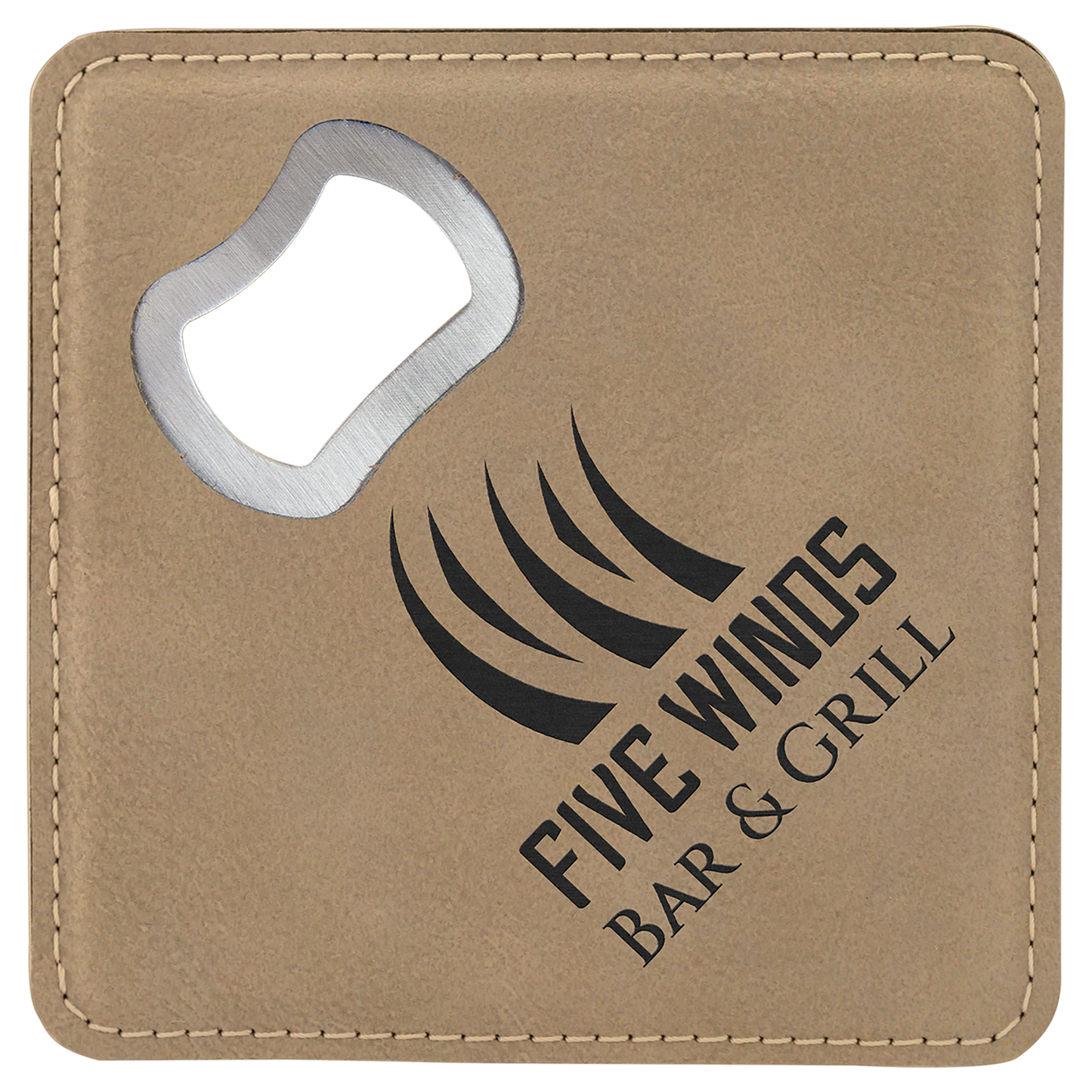 4" x 4" Square Laserable Leatherette Bottle Opener Coaster