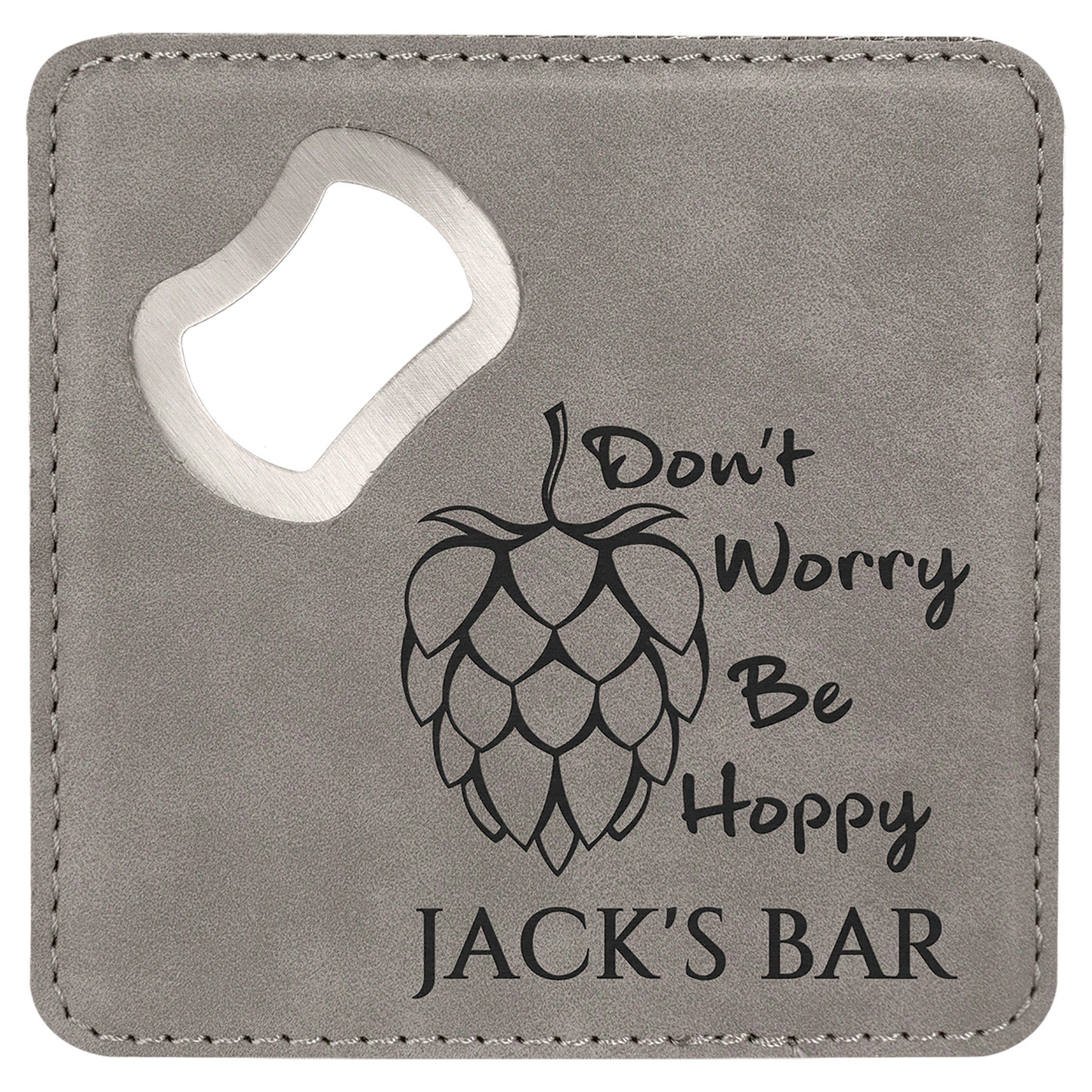 4" x 4" Square Laserable Leatherette Bottle Opener Coaster
