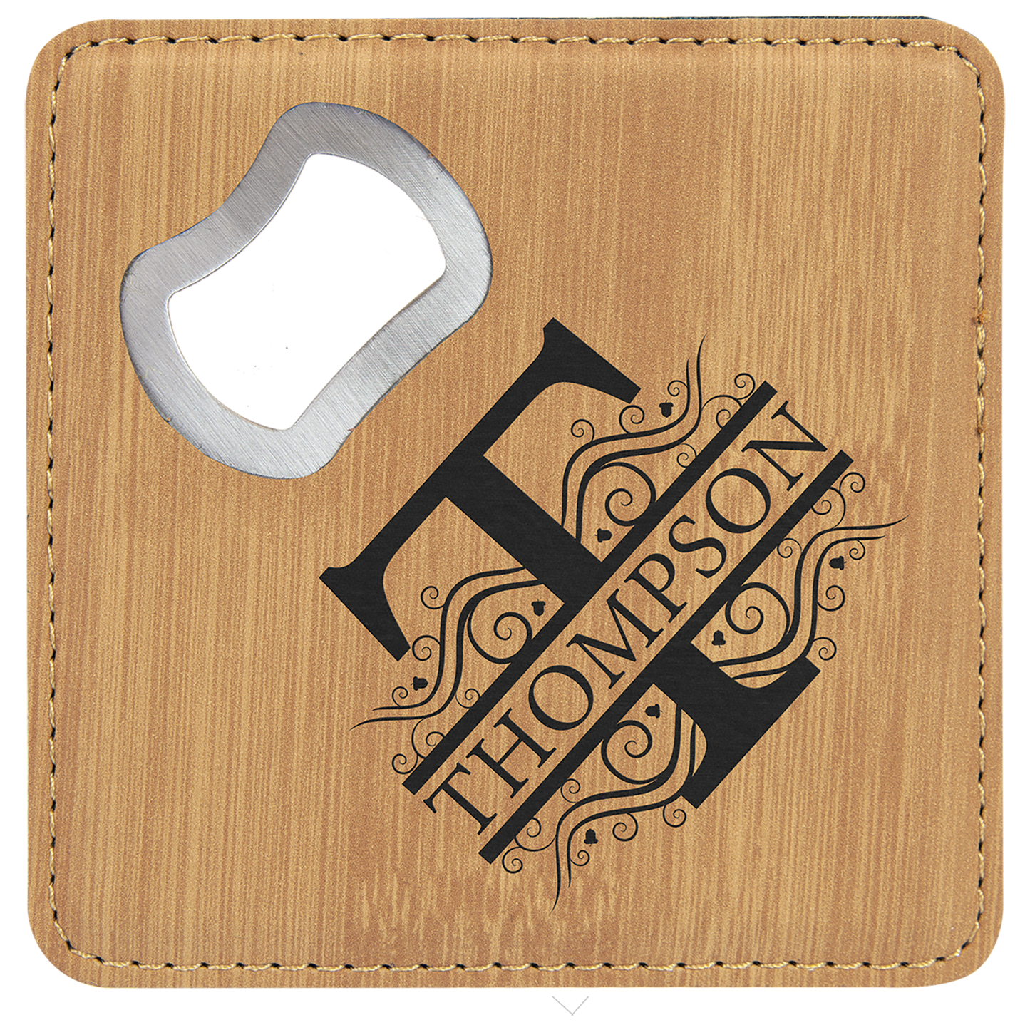 4" x 4" Square Laserable Leatherette Bottle Opener Coaster