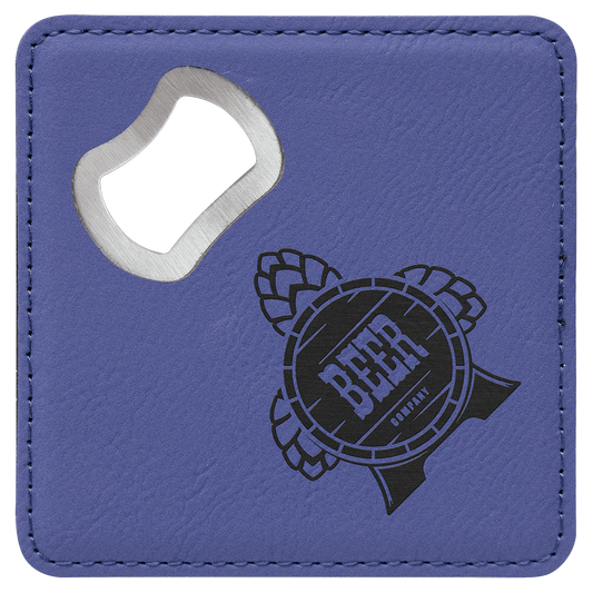 4" x 4" Square Laserable Leatherette Bottle Opener Coaster