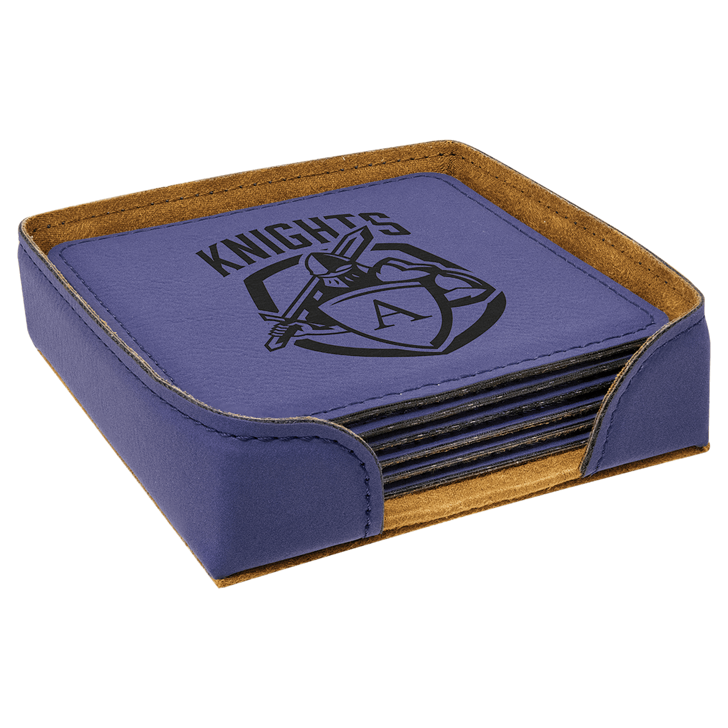 4" x 4" Square Laserable Leatherette 6-Coaster Set with Holder