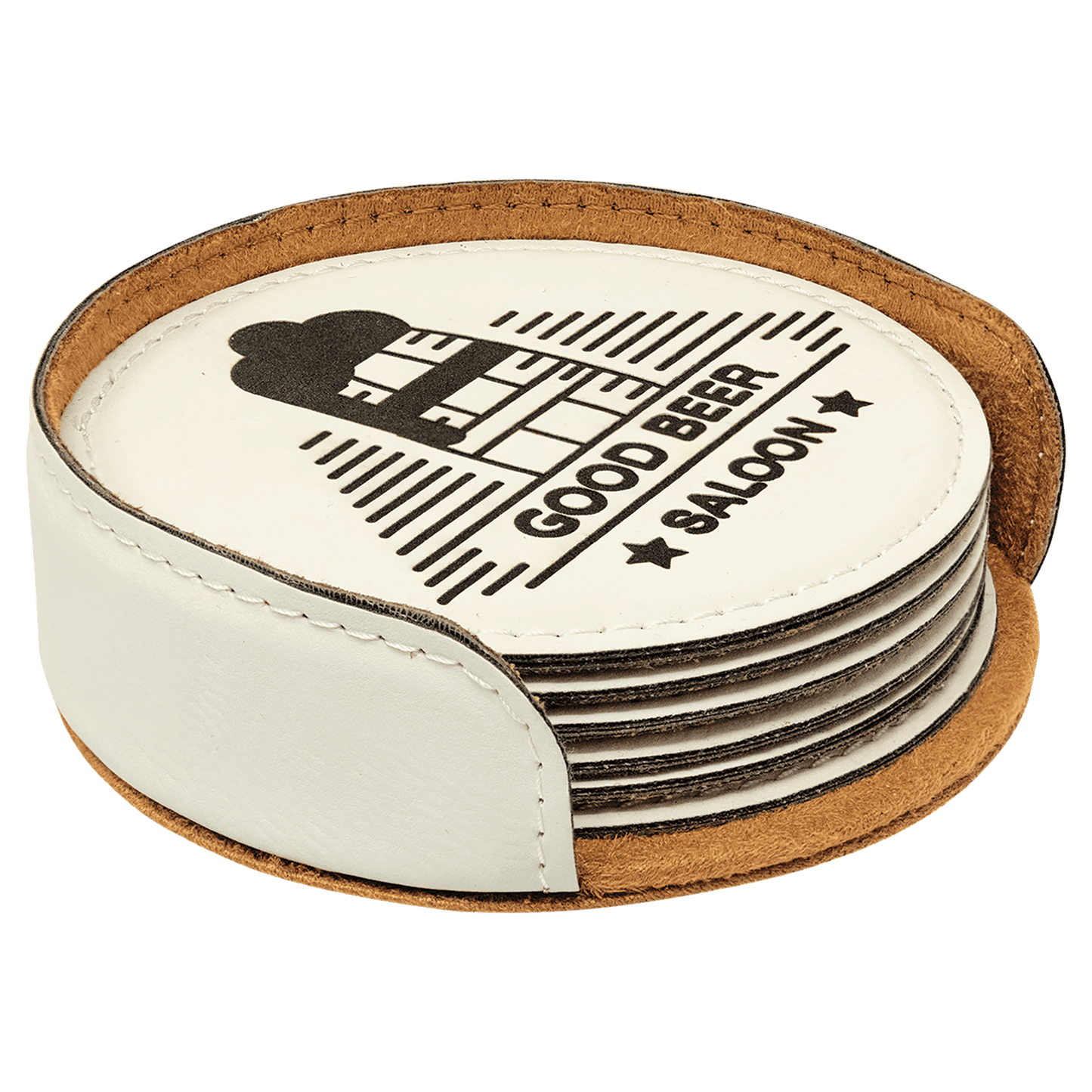 4" Laserable Leatherette Round 6-Coaster Set