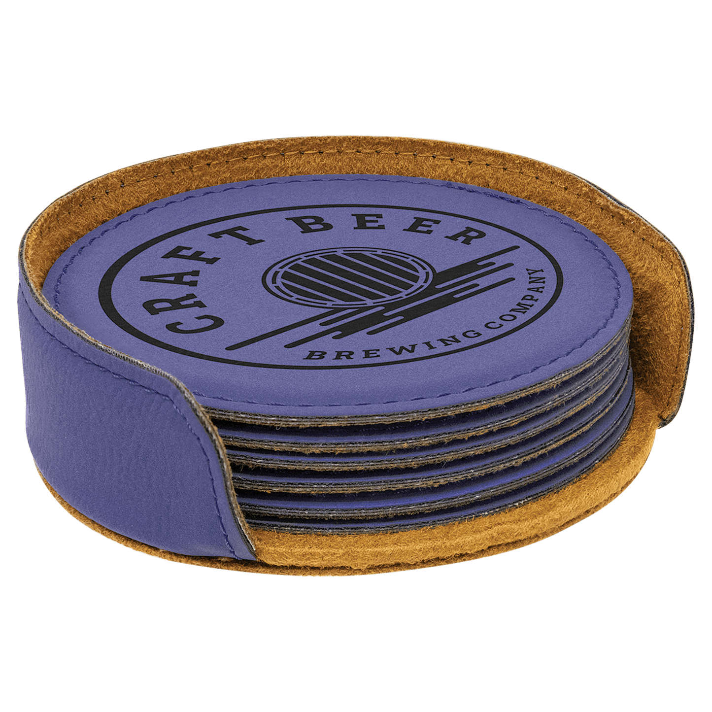 4" Laserable Leatherette Round 6-Coaster Set