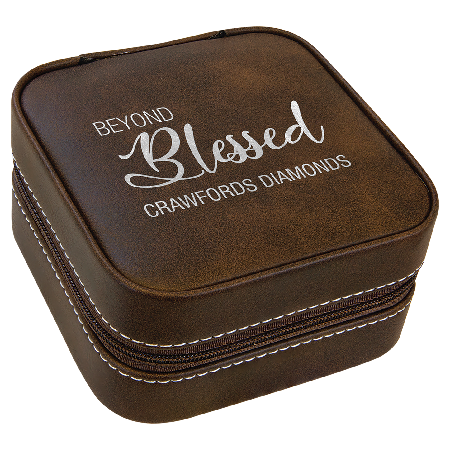 4" X 4" Laserable Leatherette Travel Jewelry Box with Tan Lining