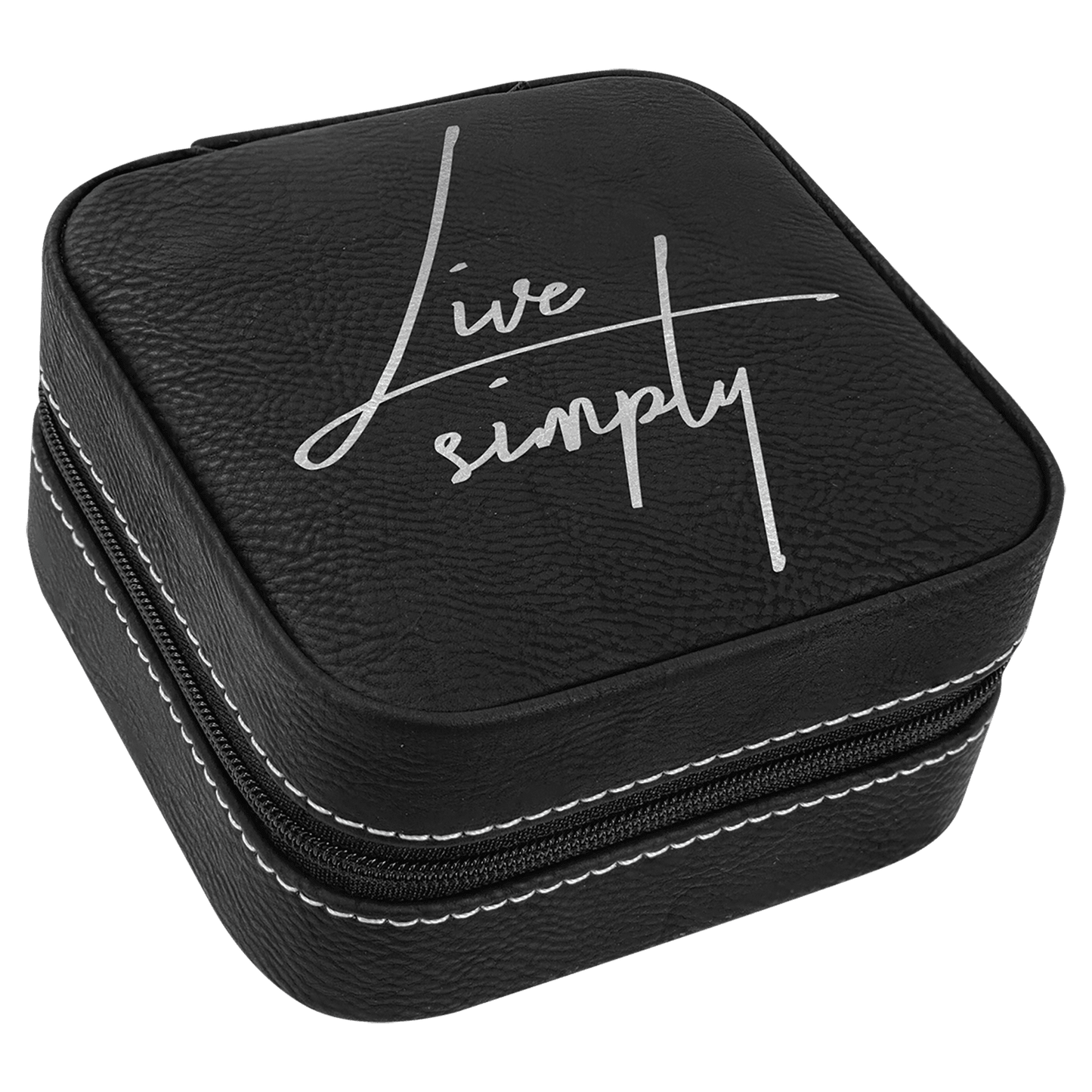 4" X 4" Laserable Leatherette Travel Jewelry Box with Black Lining