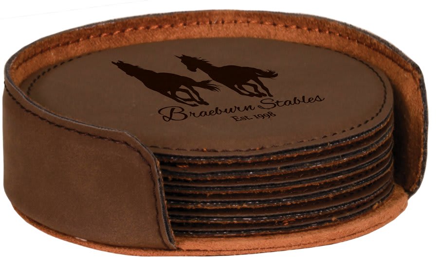 4" Laserable Leatherette Round 6-Coaster Set