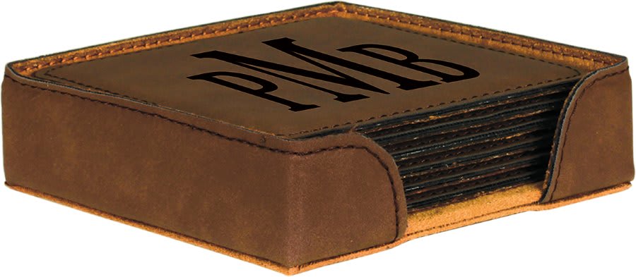 4" x 4" Square Laserable Leatherette 6-Coaster Set with Holder