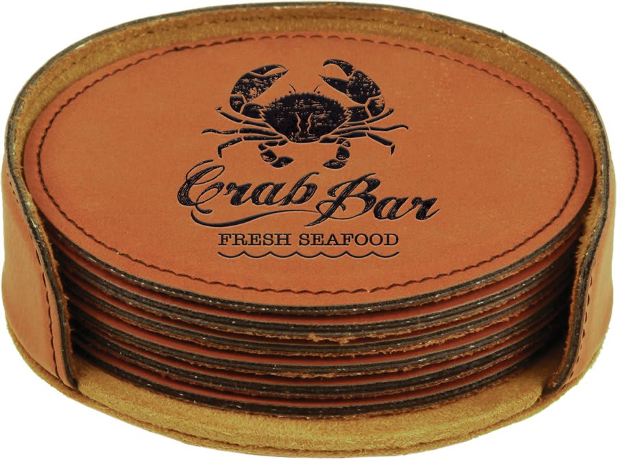 4" Laserable Leatherette Round 6-Coaster Set