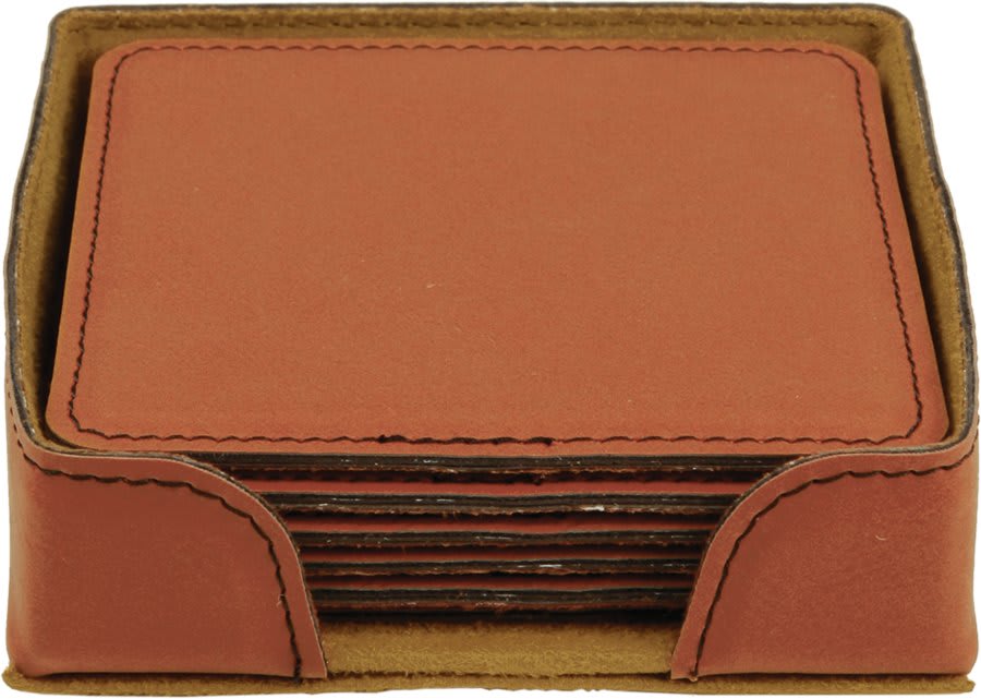 4" x 4" Square Laserable Leatherette 6-Coaster Set with Holder