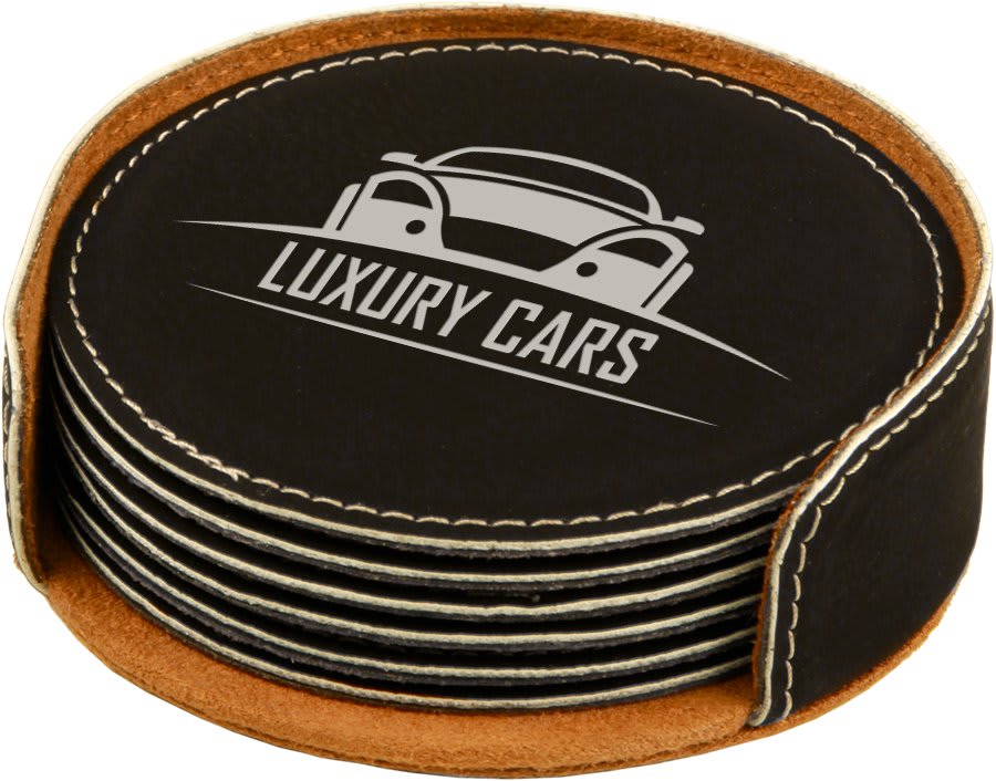 4" Laserable Leatherette Round 6-Coaster Set