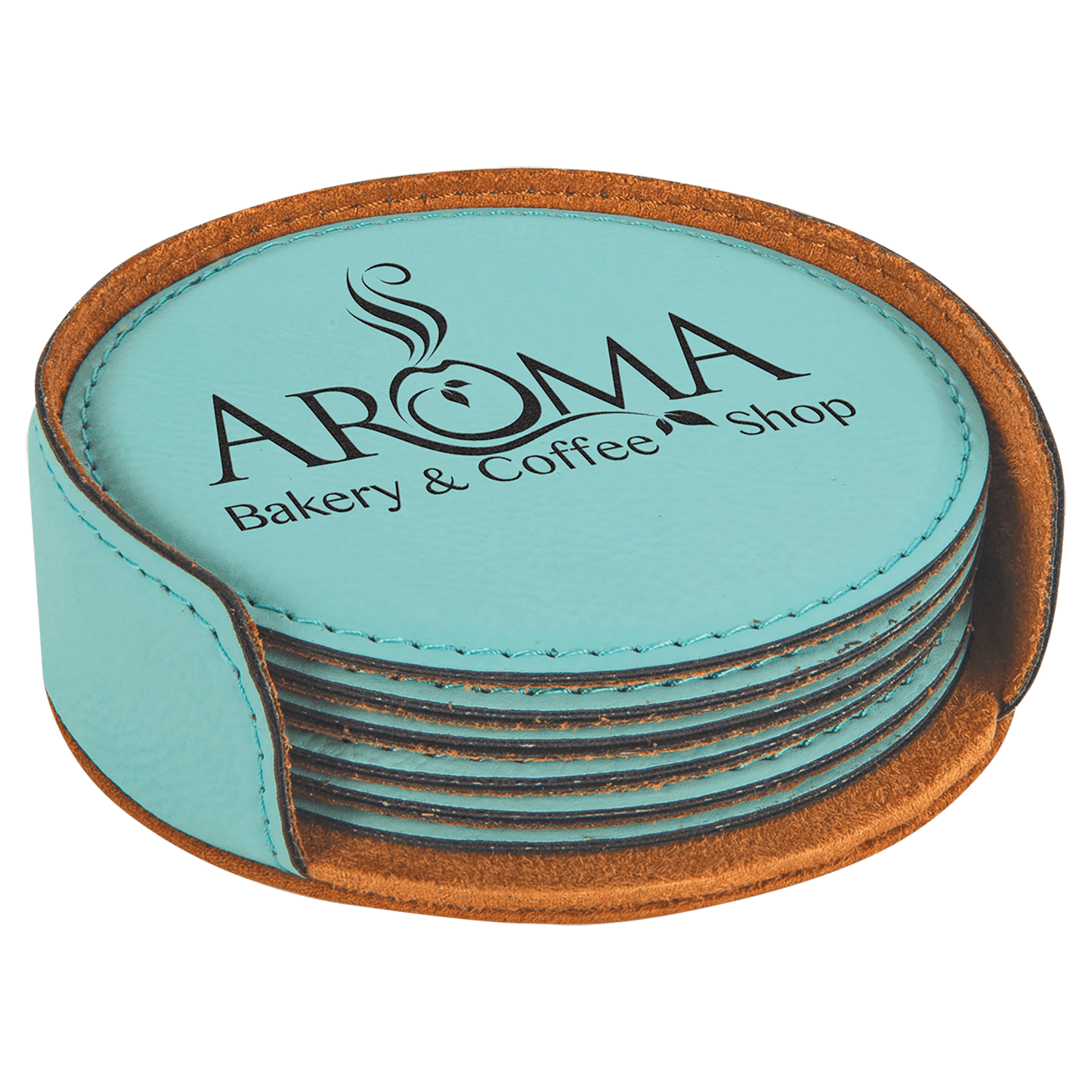 4" Laserable Leatherette Round 6-Coaster Set