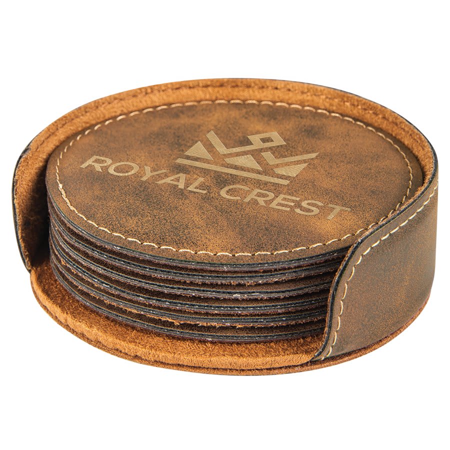 4" Laserable Leatherette Round 6-Coaster Set