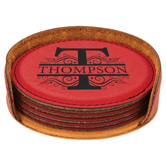 4" Laserable Leatherette Round 6-Coaster Set