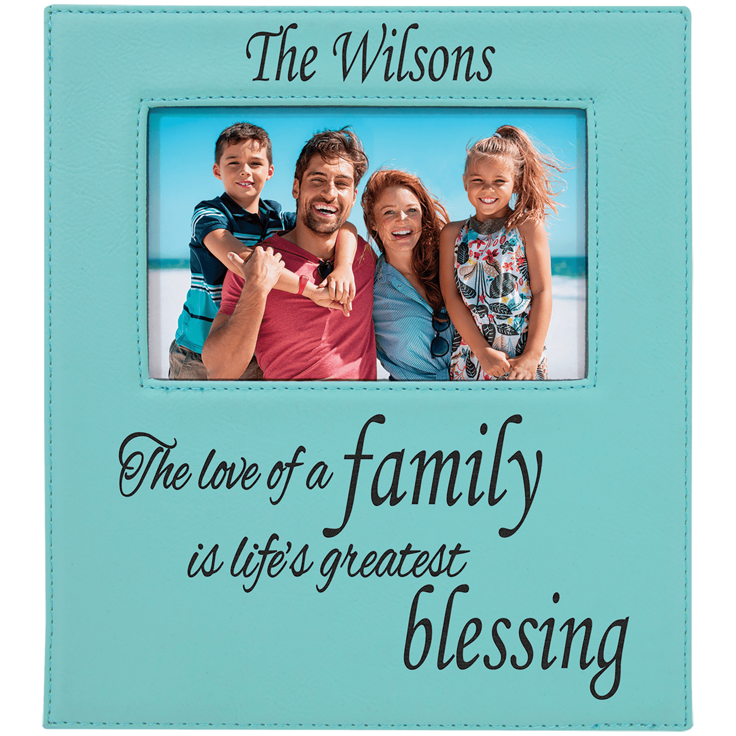 4" x 6" Teal Leatherette Photo Frame with 4 1/4" x 7 7/8" Engraving Area