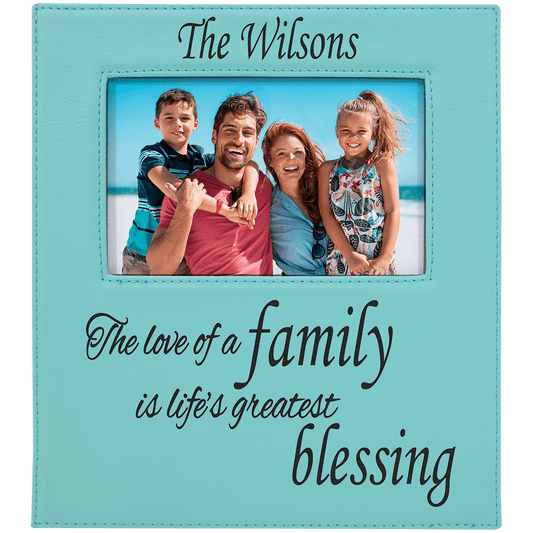 4" x 6" Teal Leatherette Photo Frame with 4 1/4" x 7 7/8" Engraving Area